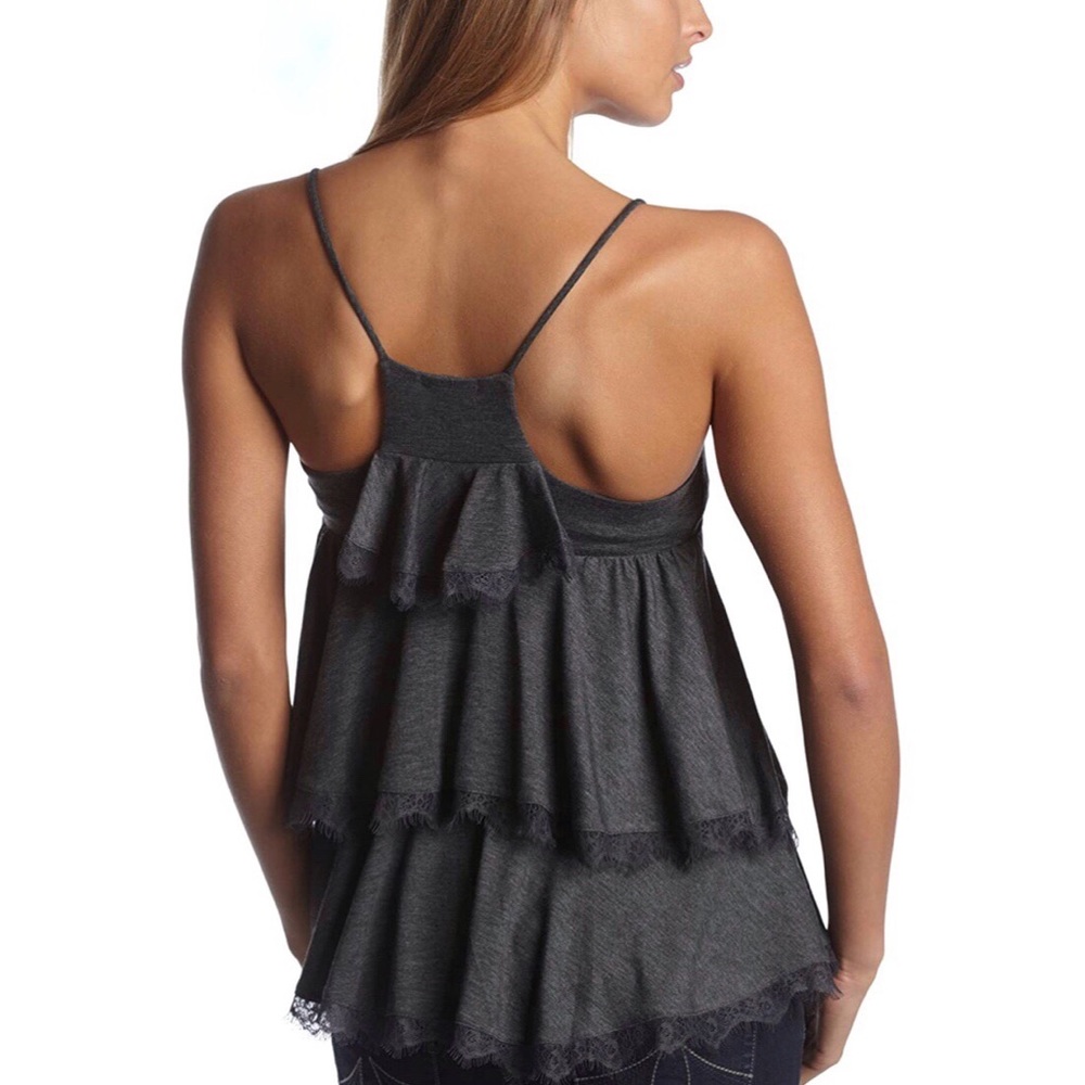 SALE Anthropologie Top Ella Moss Ruffled Tank Gray - Picture 3 of 9
